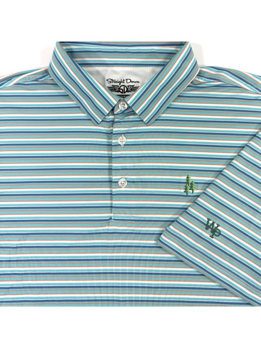 Straight Down Mens Polo Shirt Whispering Pines Golf Club Size XL Blue Striped